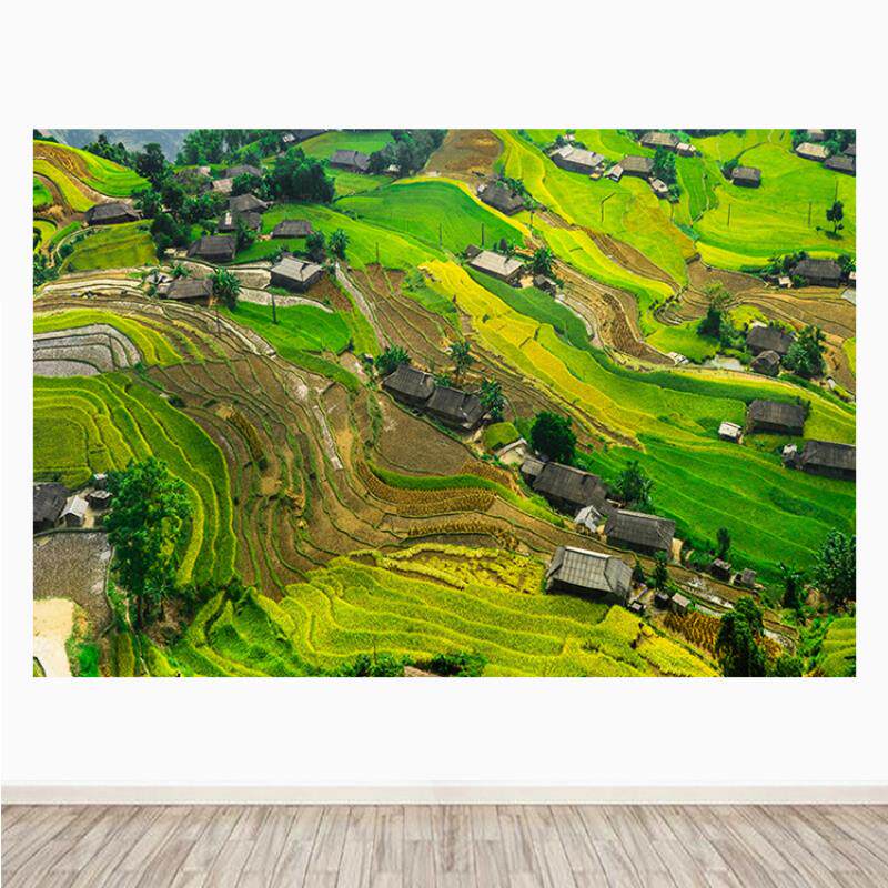 简约现代田园风光梯田图客厅卧室墙贴装饰画麦子麦田稻田自粘壁画