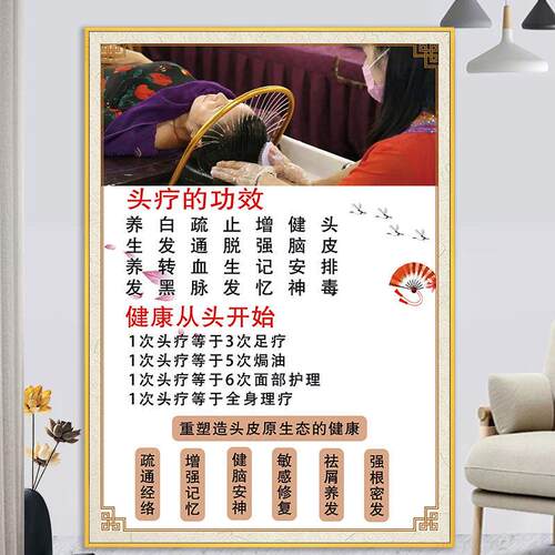 头疗海报头部保养挂画头皮广告中药养发宣传画头皮检测图片墙壁画