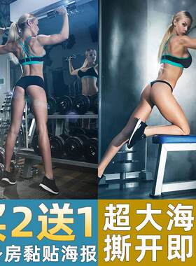 健身房壁纸 墙贴纸海报 励志健美女马甲线肌肉男宿舍贴画自粘定制