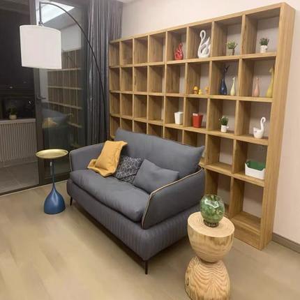 定制老榆木书架整墙满墙隔断实木格子书柜落地原木松木书架置物架