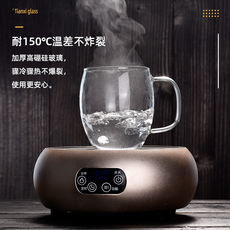 加厚耐热玻璃杯水杯子办公室女带A盖花茶杯带把过滤茶水分离泡茶