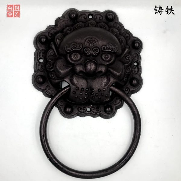 中式仿古纯黄铜铁门环拉手铸铁兽头狮头虎头大门拉手木门庭院把手