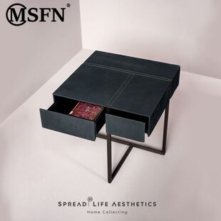 手工制作方形床头柜 设计玛斯菲诺轻奢现代带抽屉储物皮革创意时尚