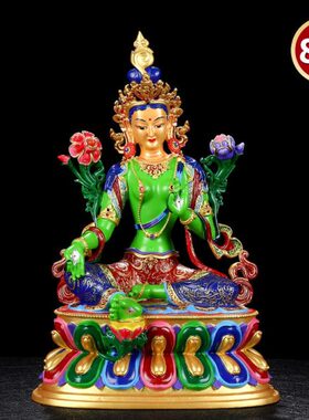 家用彩手工绿度母佛像7寸装饰摆件式金办公室菩萨内藏绘鎏观音