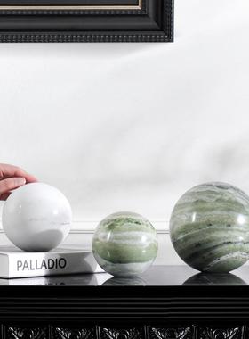 现代简约创意天然大理石球摆件样板间极简客厅茶几几何球软装饰品