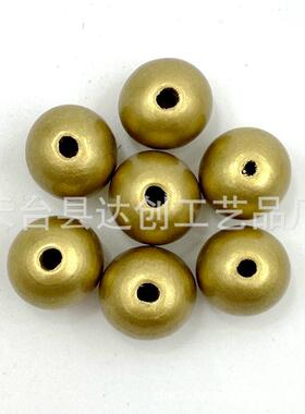 20mm 金色珠子饰品配件 散珠DIY手工木制圆木珠 100个/包