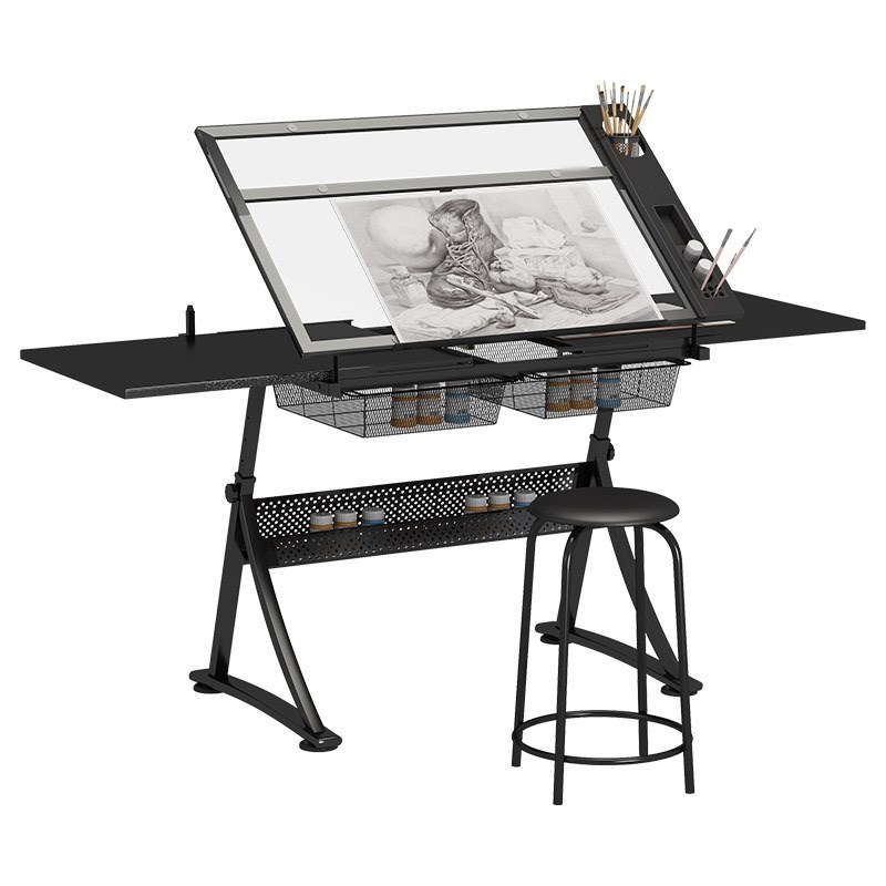 玻璃可升降绘图绘画桌美术学生工作台师画画制图画台画案书桌