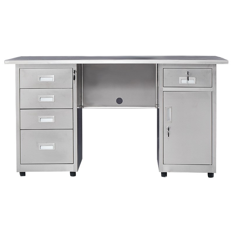 304不锈钢办公桌 车间写字工作台带抽屉带锁洁净不锈钢办公桌