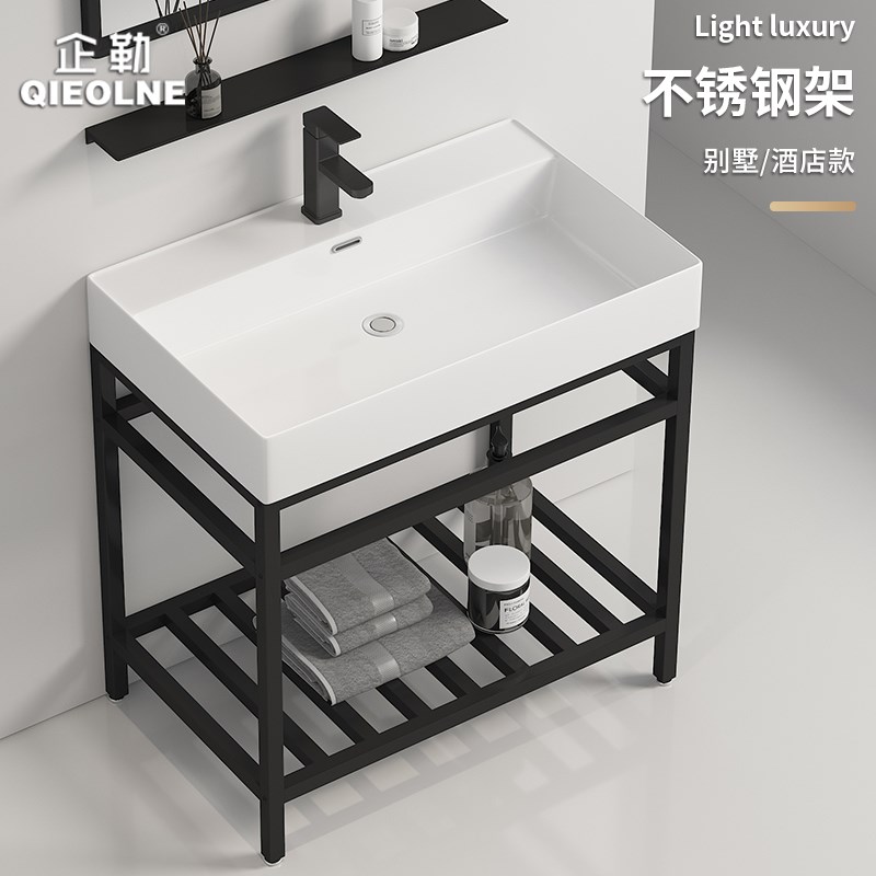 阳台不锈b钢支架洗脸盆室外洗手台一体台盆卫生间落地式陶瓷水槽