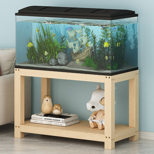 实木鱼缸架客厅双层中小型家用水族箱底柜鱼O缸柜底座水缸承重支
