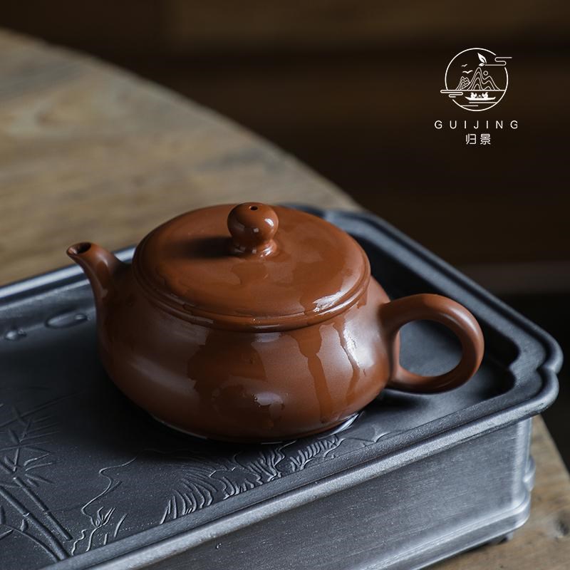 归景丨明炉丨潮州k手拉壶全手工紫砂朱泥壶茶壶薄胎壶宽口原矿冲