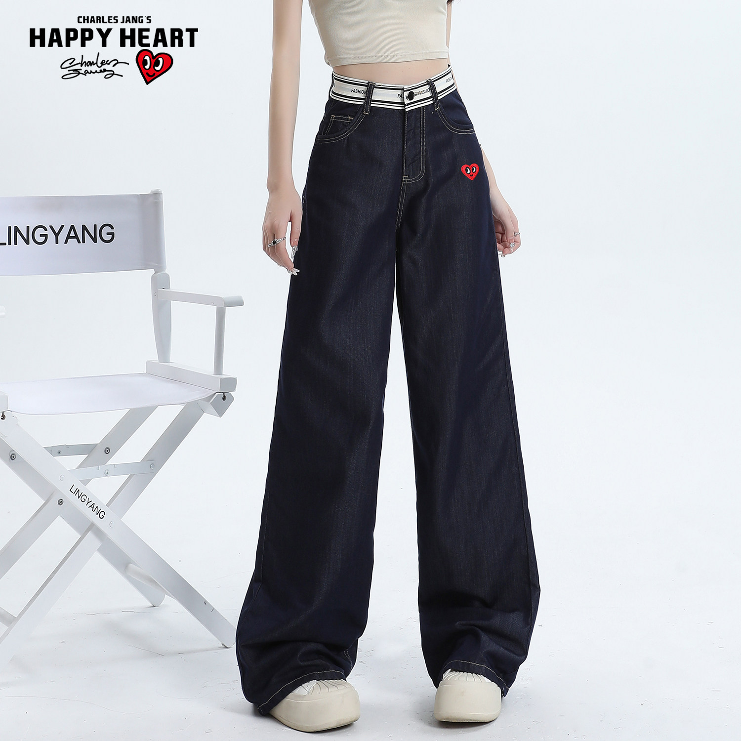 查尔斯桃心天丝牛仔裤女2026夏季薄款爆款显瘦直筒宽松阔腿长裤子