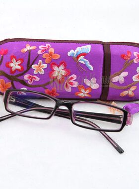 特色绣花纯手工湖南湘中国风礼品常规伊绣飞送妈妈刺绣礼物眼镜盒