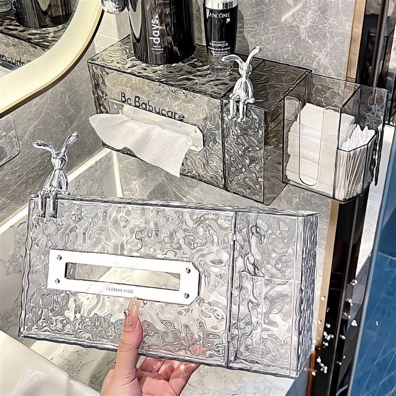 洗脸巾收纳盒壁挂式免打孔置物架轻奢卫生间纸巾盒厕所浴室抽娜幽