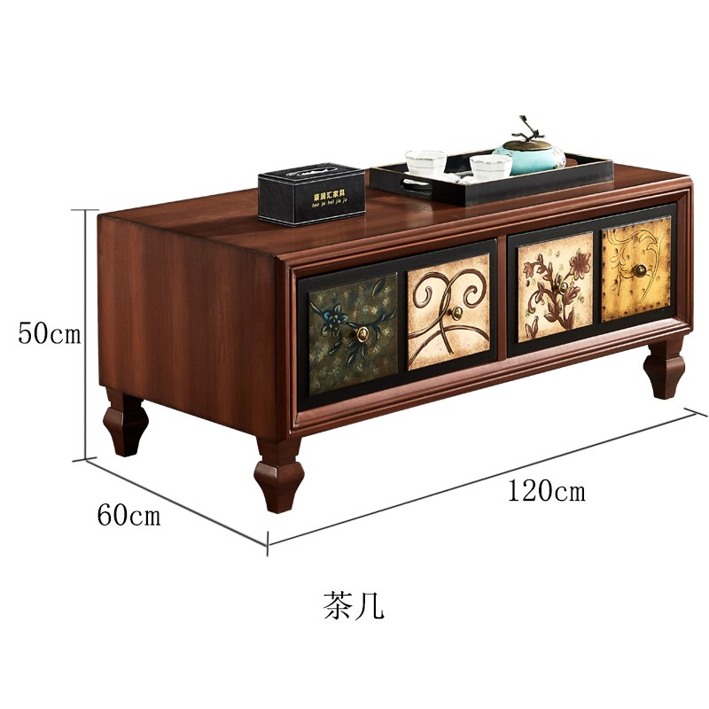 99CH美式斗柜实木彩绘玄关柜靠墙客厅柜储物柜复古五斗橱卧室简约