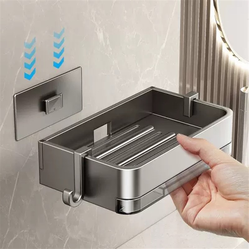 特厚太空铝肥皂盒壁挂式化妆室置物架G免打孔浴室香皂盒双层沥水