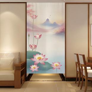 荷花门帘隔断帘入户玄关遮挡帘子卧室房间家用布帘卫生间挂帘 中式