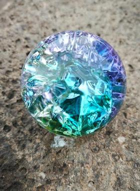 家居装饰摆件茶盘摆件炫彩冰花球鱼缸假山流水幻彩冰裂球玻璃球