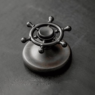 创意船舵黑檀木旋转把玩盖置紫砂茶壶盖碗配件盖子壶托茶道摆件