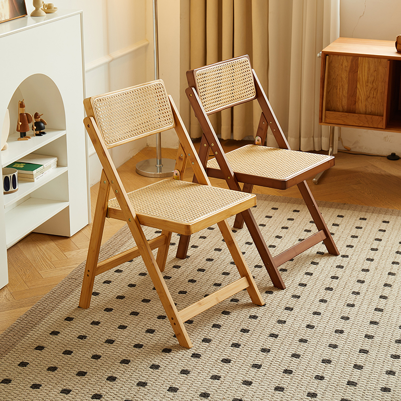 可一件藤编椅子家用折叠椅楠竹凳子靠背餐椅北欧原木风休闲椅