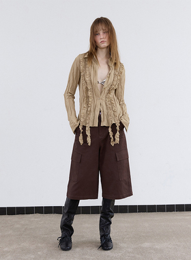 1c00M4竹节松石钉珠工装中裤复古设计感七分裤百搭