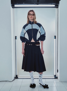 1C00M4复古外套女2025新款宽松夹克撞色上衣短款运动风拼色酷感