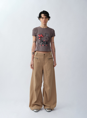 女明星同款1c00M4设计感分割解构休闲裤女直筒宽松长裤女2025新款