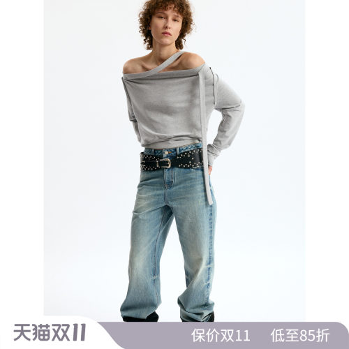 莱赛尔羊毛一字肩绑带卫衣