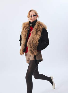 1C00M4工装可拆大毛领夹克羽绒服貉子毛皮草冬季保暖外套派克服