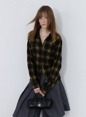 1c00M4羊毛抛纱绑带衬衫格纹复古经典格子色织衬衣舒适休闲秋冬