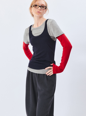 1C00M4三件套撞色打底上衣美利奴绵羊毛撞色内搭打底衫可外穿秋冬