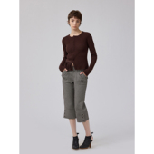 1C00M4 微喇七分裤 vintage千鸟格低腰羊毛中裤 复古优雅美拉德西裤