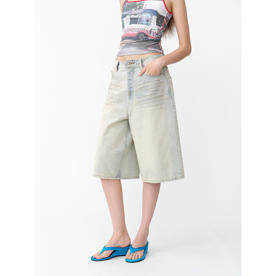 复古做旧水洗牛仔裤女