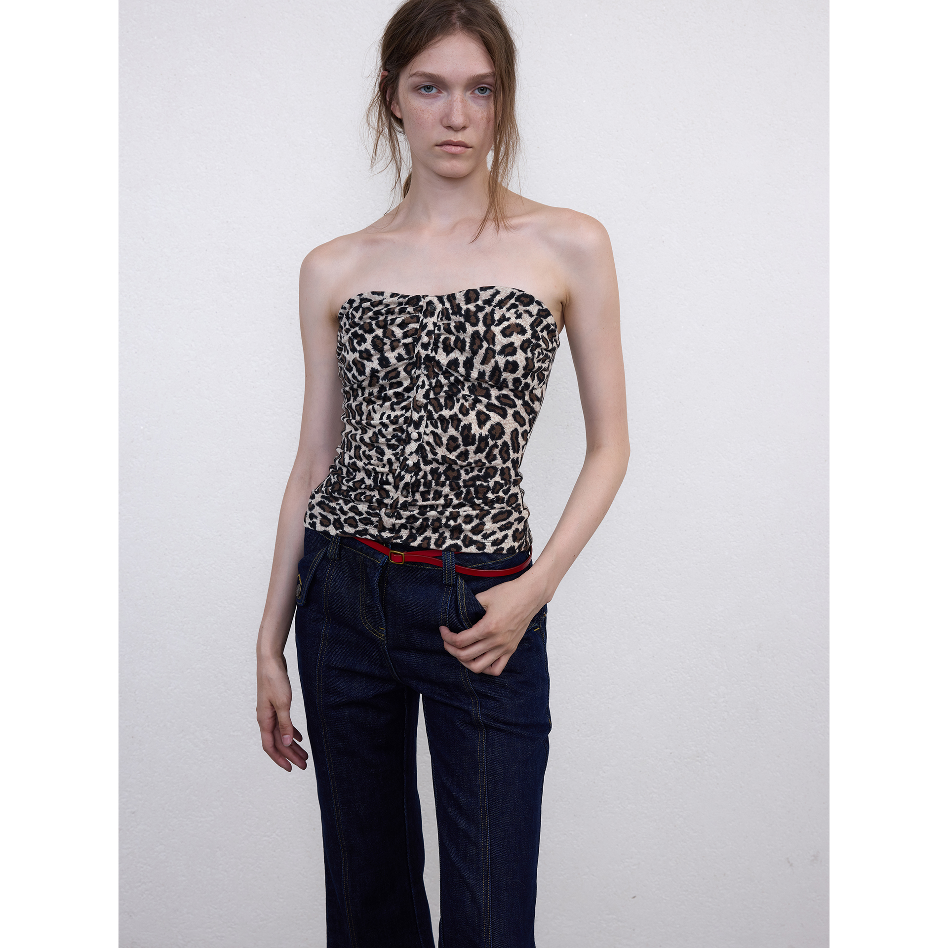 千禧早古褶皱抹胸复古小众设计感