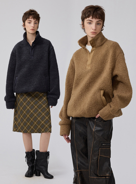 1C00M4羊毛磁吸扣上衣套头立领保暖百搭舒适纯色卫衣2025冬季新款