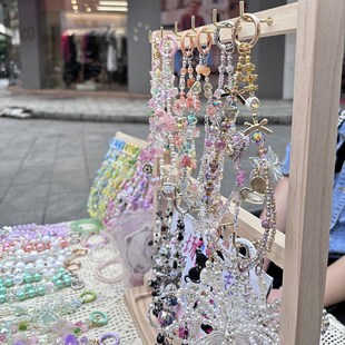 钥匙扣展示架实木带钩首饰展示架小饰品挂架挂钩耳环展示架手链架