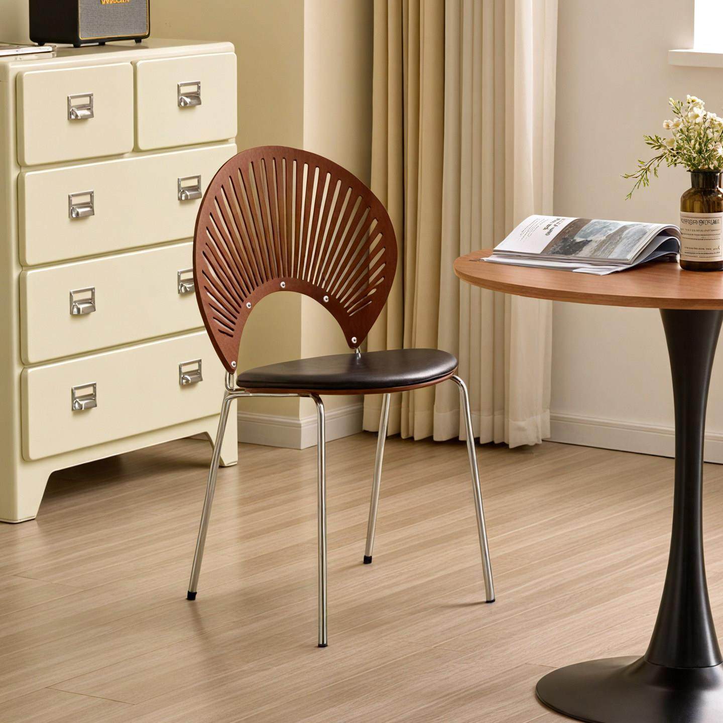 中古风实木椅子胡桃法式覆古贝壳椅轻奢高级感餐椅网红家用靠背椅,住宅家具,餐椅,淘宝优惠券,粉丝福利购,淘宝优惠卷