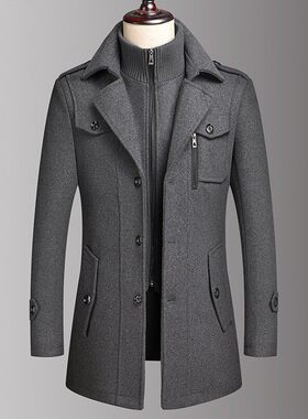 临蔡男士毛呢秋冬大衣中青年爸爸冬装外套上衣双领款爆款休闲呢子