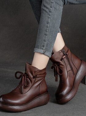 奢思俪流光风马丁靴女2025秋冬季款厚底中老年妇女短靴爆款妈妈鞋