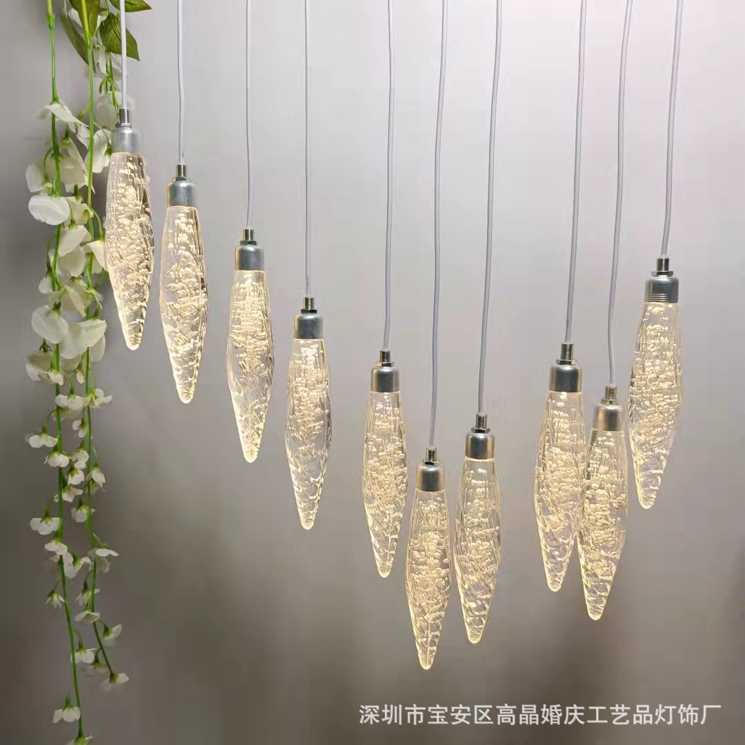 新款婚庆亚克力10头尖珠吊灯婚礼舞台道具场地布置发光花蕾装饰灯