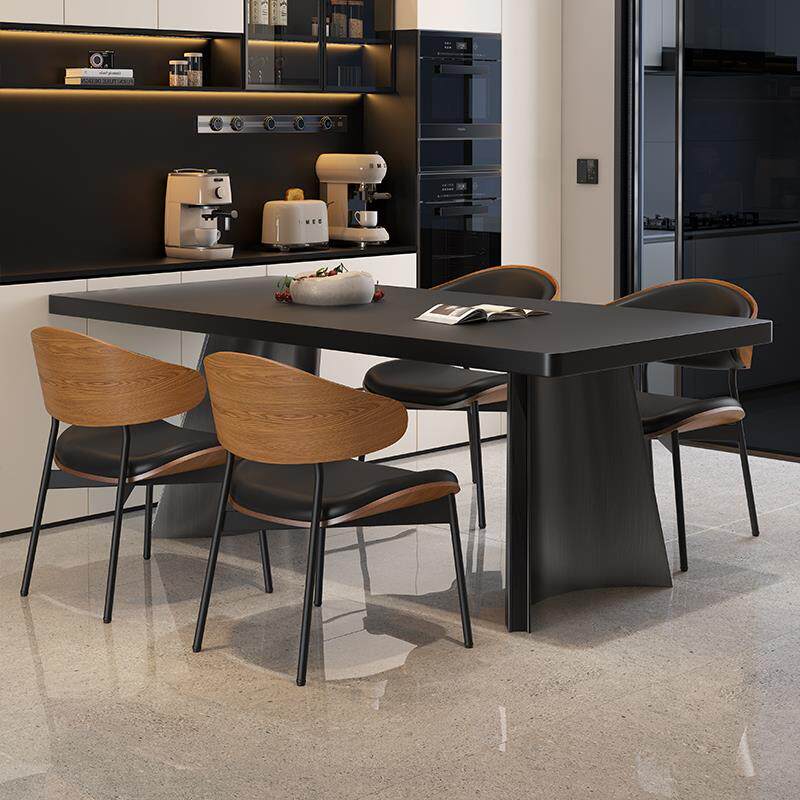 意式小户型意式极简轻奢岩板长方形餐桌椅组合家用现代简约饭桌子
