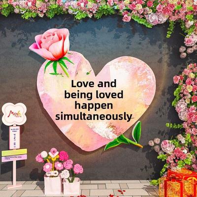 爱心贴纸绘画网红互动签到背景墙照片区布局餐饮店门装修吸引人