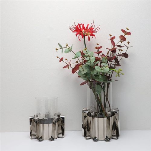 现代简约不锈钢插花花器摆件样板房售楼处客厅茶几玄关家居装饰品