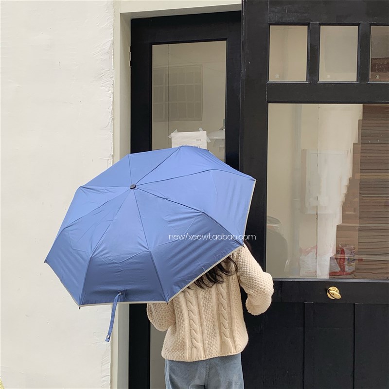 夏天遮阳伞日系黄油色雨伞女晴雨两用高颜值便携黑胶伞手动折叠伞