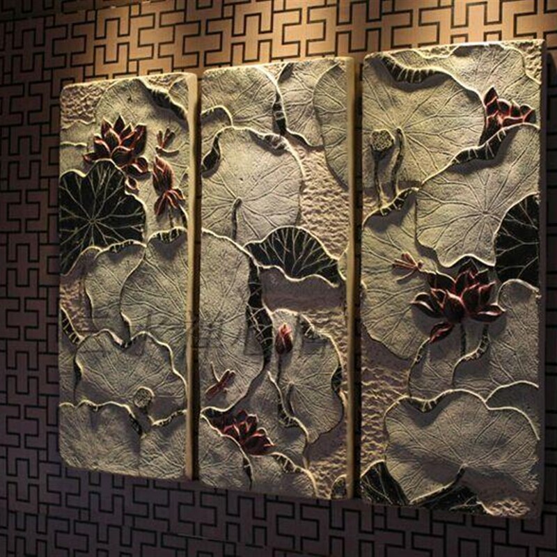 中式浮雕荷花壁饰组合仿古装饰画家居饰品茶庄宾馆浅挂件荷影图片