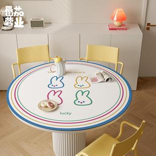 韩系家用可爱餐桌垫多巴胺皮革防水防烫隔热垫圆形桌垫桌布茶几垫