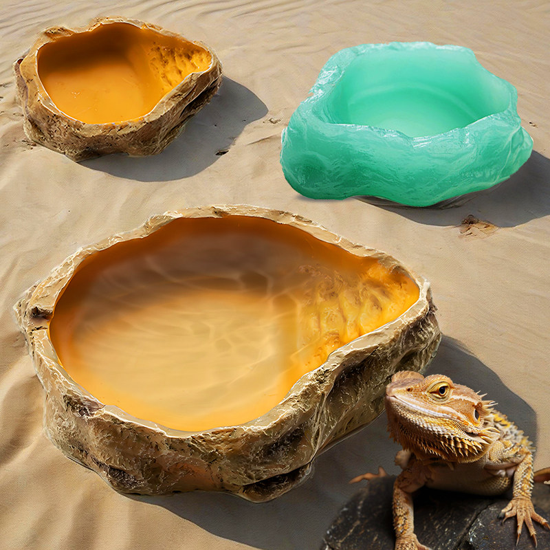 爬宠喝水盆爬虫食碗饲养食物仿真树桩环乌龟架摆台PVC饮水器用品