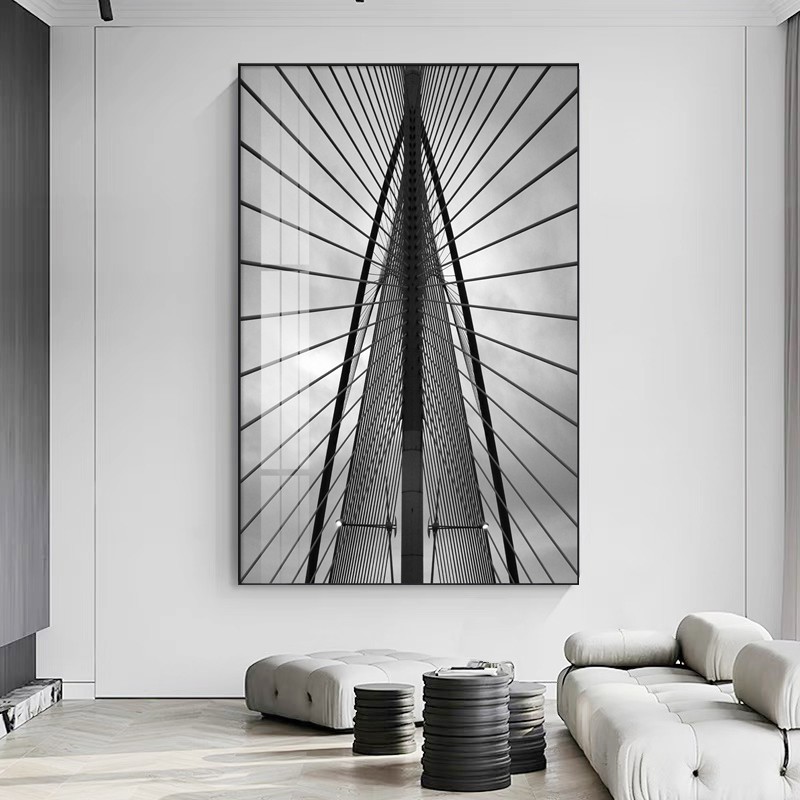 黑白抽象线条建筑客厅装饰u画现代入户玄关意式极简挂画几何晶瓷图片
