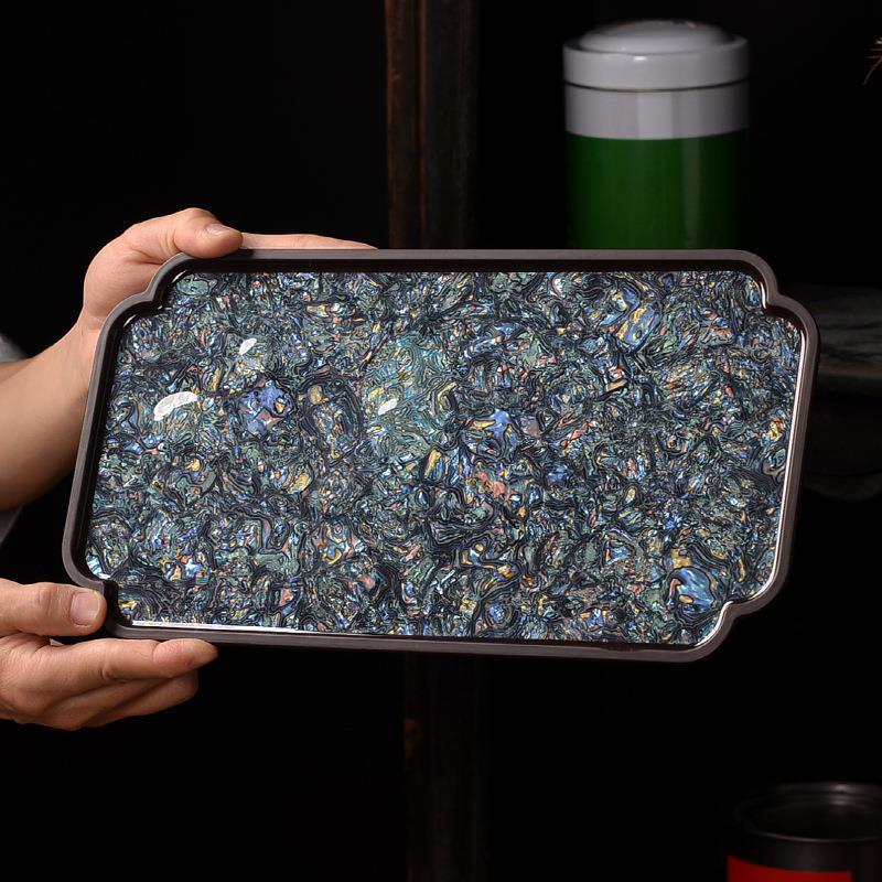家用电木茶盘大漆螺钿长方形托盘干泡珐琅彩隔热垫漆器轻奢茶台图片