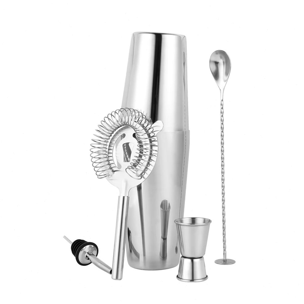 甄选波士顿5件套不锈钢调酒器鸡尾酒调酒杯雪克杯摇酒壶酒吧用品